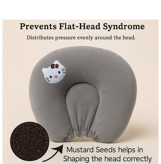 Mustard Seed Pillow for New Born Baby,Ideal for Round Head Shaping Seed Pillow for 0 to 12 Months Babies (Grey Seed Pillow)