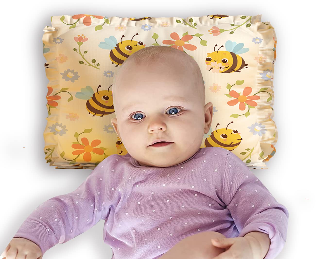 Rai Mustard Seeds Pillow with Lavender, Baby-Round Head Shaping Baby Pillow,Neck Support Pillow Gifting 0-12 Months for Infant Microfiber Toddler (Yellow)