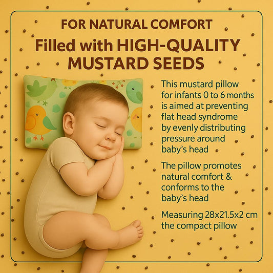 Baby Rai Mustard Seeds Pillow with Lavender, Baby-Round Head Shaping Baby Pillow,Neck Support Pillow Gifting 0-12 Months (Green)