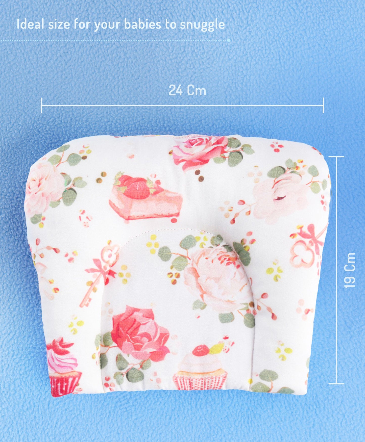Premium Organic Cotton U Shape Pillow Cupcake Print - Pink and White