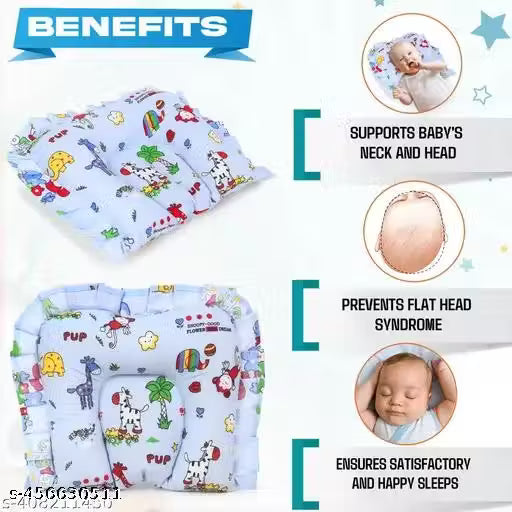 Baby Cotton Soft Head Shaper Anti Flat Pillow With Mustard Seeds For Newborn Babies (0-12 Months)