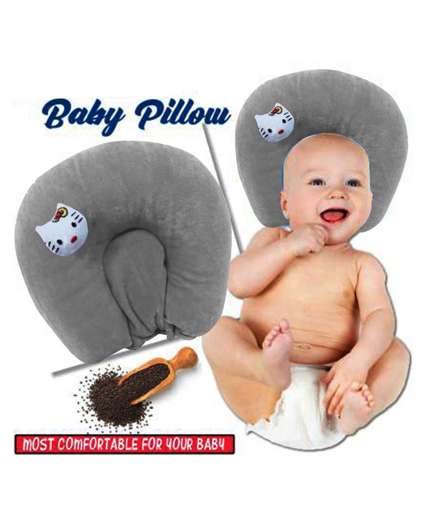Mustard Seed Pillow for New Born Baby,Ideal for Round Head Shaping Seed Pillow for 0 to 12 Months Babies (Grey Seed Pillow)