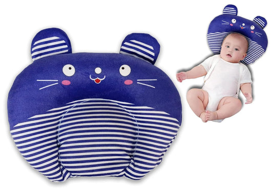 Rai Baby Mustard Seed Pillow with Supersoft Fur Fabric | 0-18 Months Infant Pillow | Cartoon Prints | Head Shaping & Neck Support Cushion for Baby Sleep (Royal-Blue)