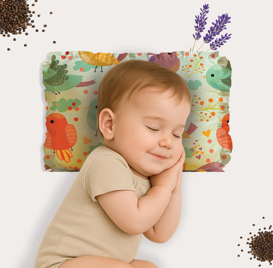 Baby Rai Mustard Seeds Pillow with Lavender, Baby-Round Head Shaping Baby Pillow,Neck Support Pillow Gifting 0-12 Months (Green)