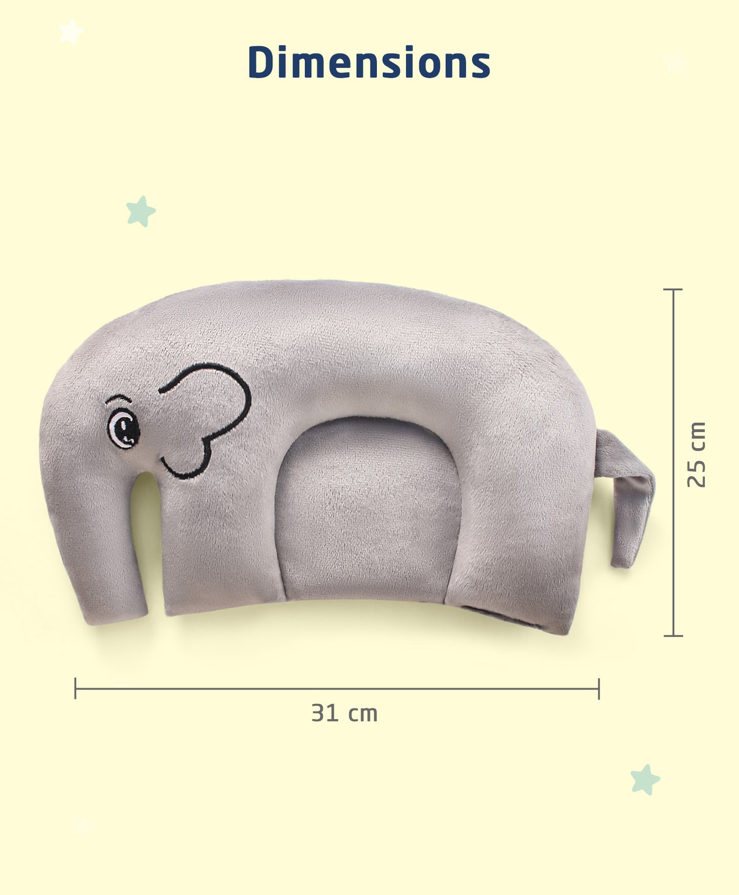 Velvet Head Shaping Rai Pillow Elephant Shape - Grey