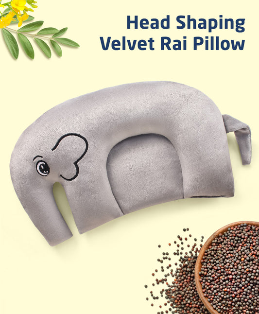 Velvet Head Shaping Rai Pillow Elephant Shape - Grey