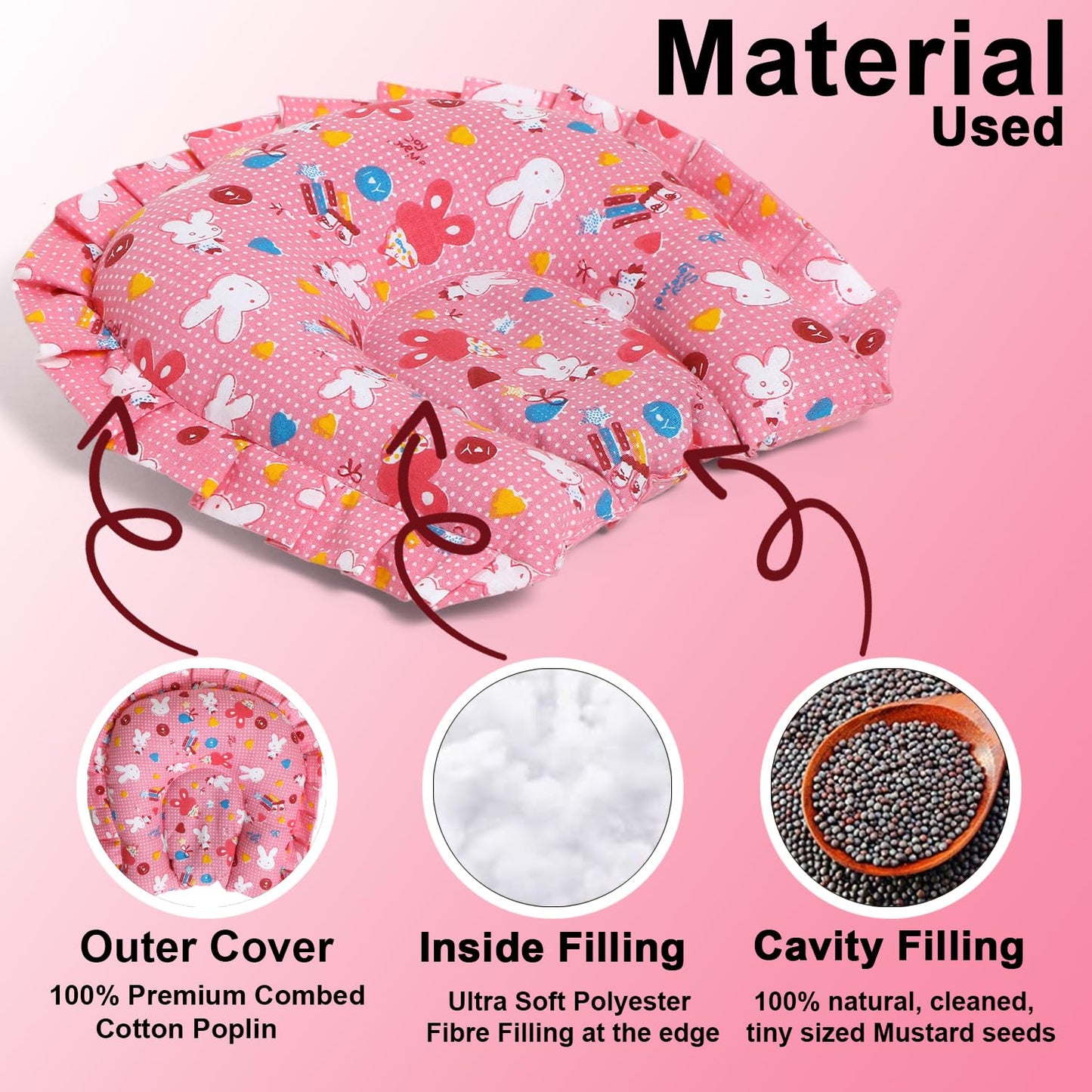 Pillow – Soft, and Comfortable for Babies – Ideal for Rest and Support, Mustard Seeds Pillow for New Born Baby 0-12Months (Seed)
