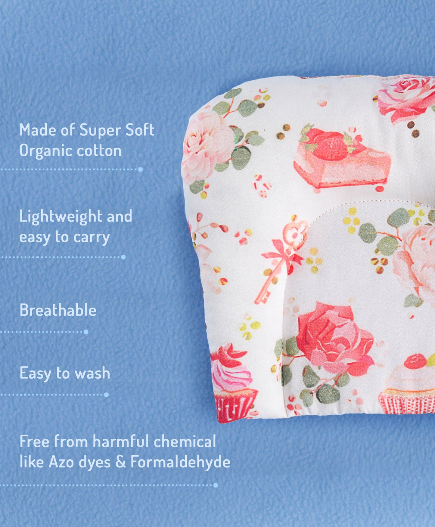 Premium Organic Cotton U Shape Pillow Cupcake Print - Pink and White