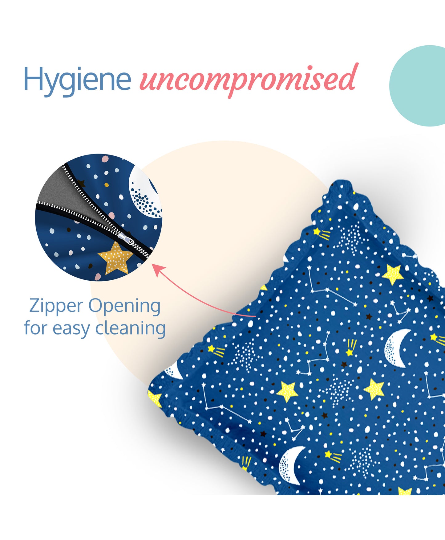 Rai Mustard Seeds Pillow, Baby Head Shaping Pillow cum Neck Support, Portable, Stars Moon Print, (Color may Vary)